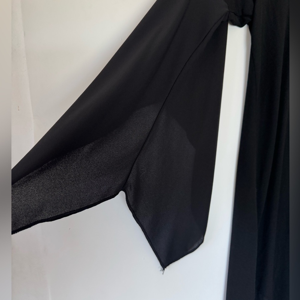 BCBG Max Azria Black Embroidered Caftan Dress Handkerchief Hem Kimono Sleeve - Picture 9 of 12